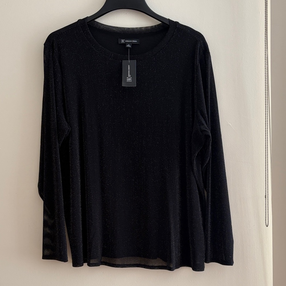 INC International Concepts Black Metallic Knit Top 2X